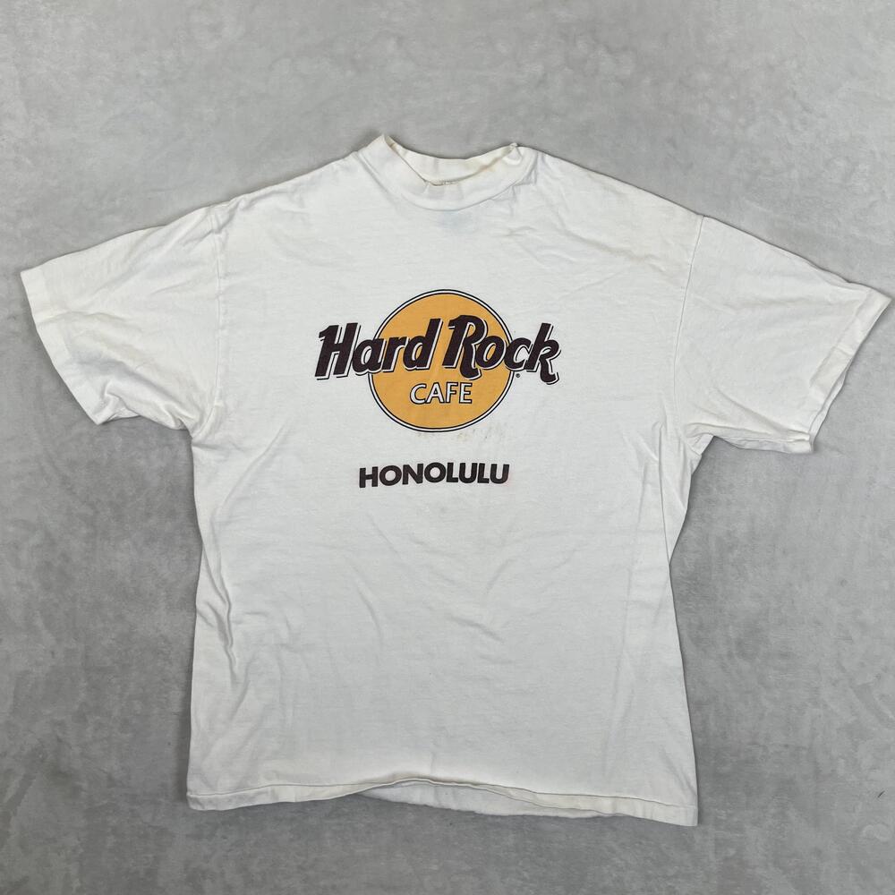 Vintage Hard Rock Cafe Honolulu T-Shirt Mens Large White Hanes Beefy-T USA 90s